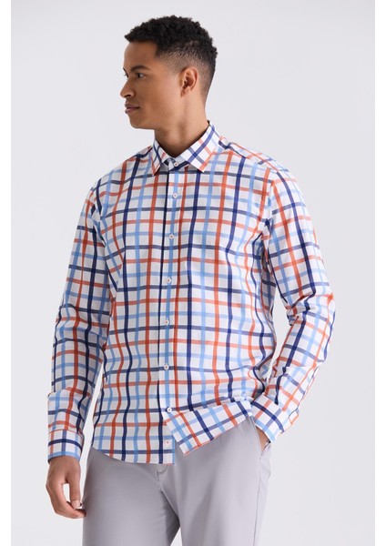Turuncu Slim Fit Yaka Düğmeli Gömlek