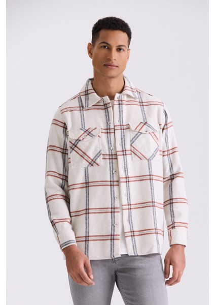 Kiremit Oversize Kareli Erkek Gömlek