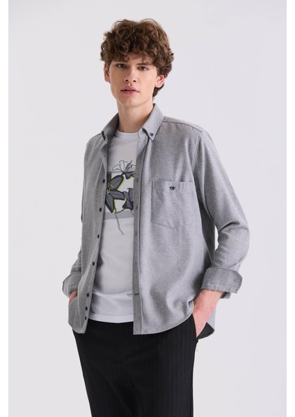 Gri Slim Fit Erkek Gömlek