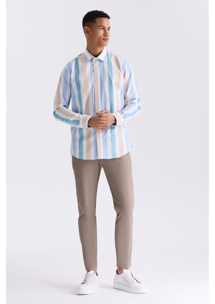 Bej Slim Fit Yaka Düğmeli Gömlek fiyatları