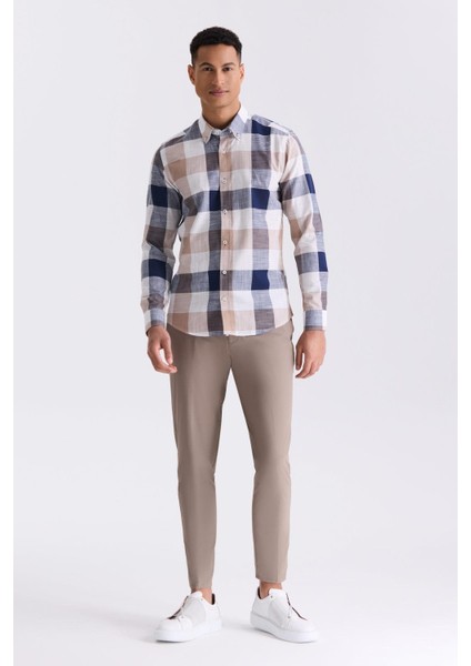 Kahve Slim Fit Kareli Erkek Gömlek