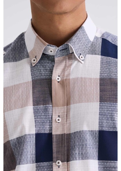 Kahve Slim Fit Kareli Erkek Gömlek