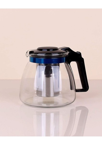 Süzgeçli Cam Demlik 700 ml Çay Kahve Bitki Çayı Demliği Siyah