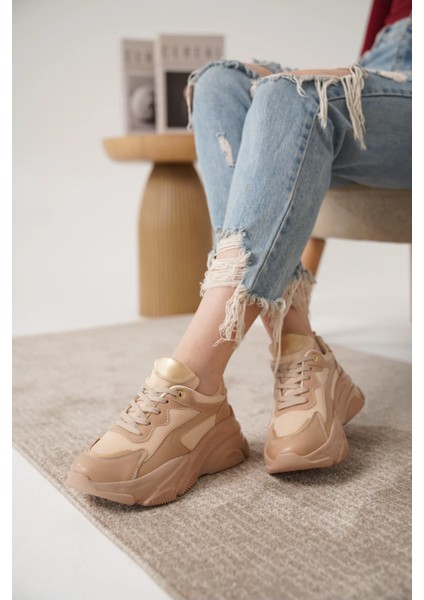 Günlük Ortopedik Kadın Bej Sneaker Spor Ayakkabı
