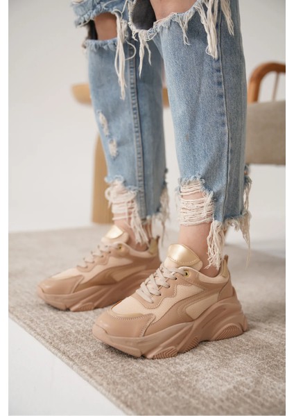 Günlük Ortopedik Kadın Bej Sneaker Spor Ayakkabı