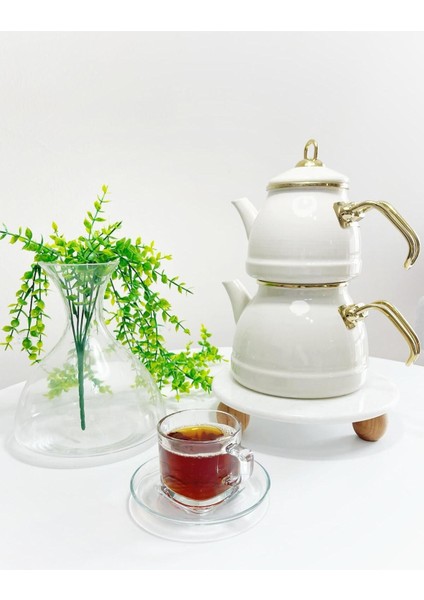 3 Parça Vintage Emaye Çaydanlık Seti Beyaz, şık ve kullanışlı ev dekoru