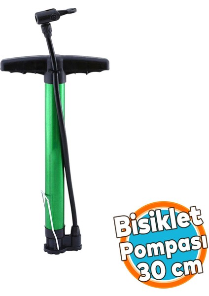 Bisiklet Pompası 30 Cm El Tipi Ayak Tutamaklı Hava Top Şişirme Standart Plastik Başlıklı Uçlu Borulu