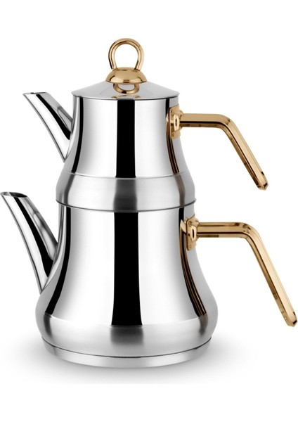 Altın Paslanmaz Çelik Çaydanlık, Metal Kulp, Kendinden Süzgeç, 500 ml