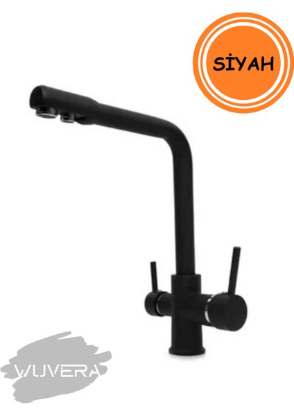 Siyah 3 Yollu Arıtmalı Mutfak Bataryası – Sağlıklı Su ve Modern Şıklık