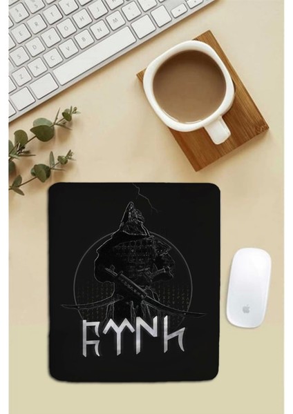 Bilek Destekli Savaşçı Türk Siyah Dikdörtgen Pürüzsüz Yüzey Dikişsiz Mouse Pad 18X22CM