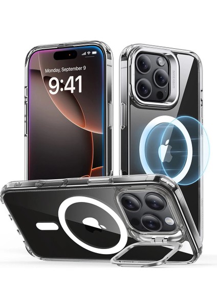Apple iPhone 16 Pro Max Kılıf + Ekran Koruyucu Set Halolock Magsafe Classic Hybrid Stantlı Silikon - Şeffaf