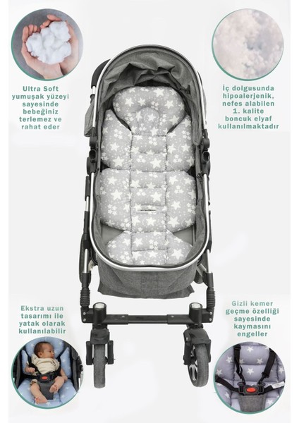 Bebek Arabası Minderi, Bel Destekli, Çift Taraflı, Big Stars Serisi, Gri fiyatları