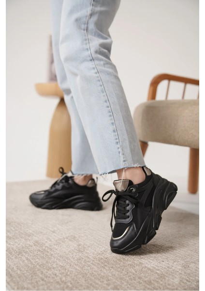 Günlük Ortopedik Kadın Siyah Sneaker Spor Ayakkabı