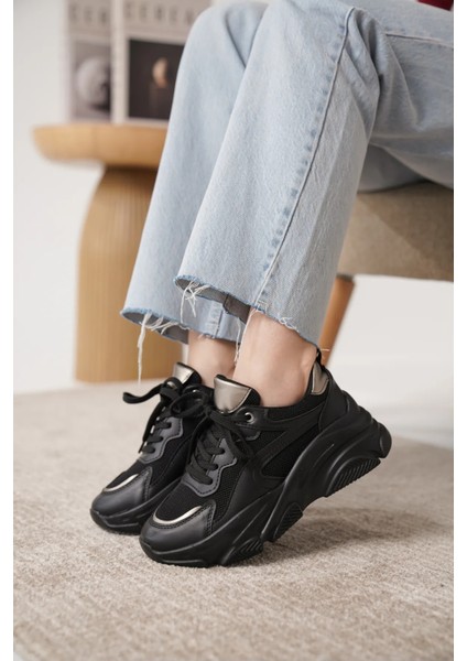 Günlük Ortopedik Kadın Siyah Sneaker Spor Ayakkabı