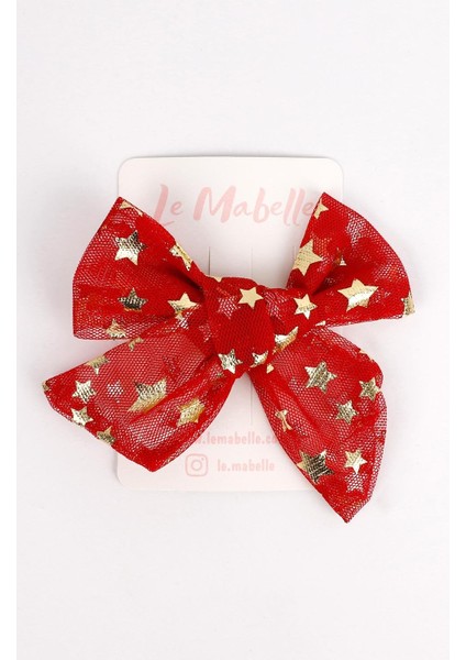 Kırmızı Yıldız Baskılı Tül Kız Çocuk Klips Toka