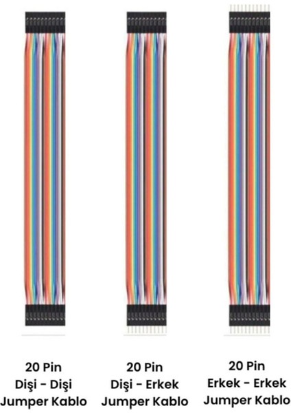 20 Pin Erkek-Erkek, 20 Pin Dişi-Erkek, 20 Pin Dişi-Dişi Jumper Kablo