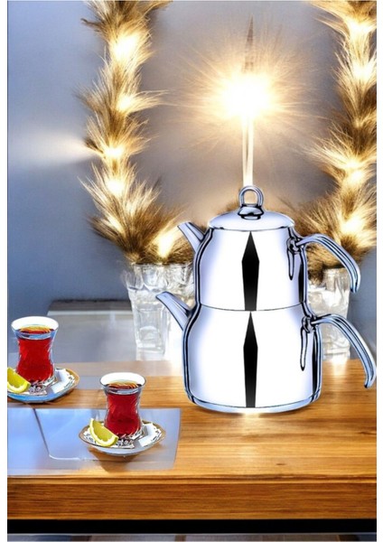 Mini Çelik Çaydanlık Takımı, Indüksiyon Tabanlı, Metal Kulplu, Şık ve Kullanışlı, 1,25 L