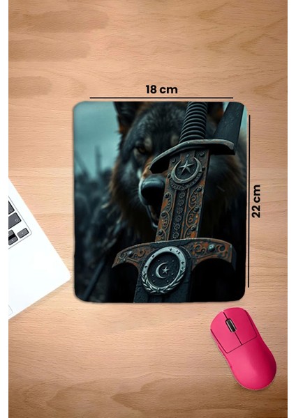 Bilek Destekli Kurt ve Kılıç Siyah Dikdörtgen Pürüzsüz Yüzey Dikişsiz Mouse Pad 18X22CM fiyatları