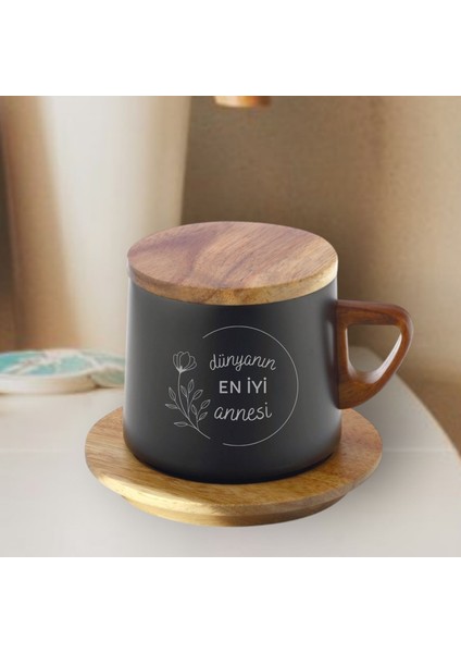 Ahşap altlıklı çelik termos bardak 250 ml kapasiteli annelere kazıma desenli termos-best mom