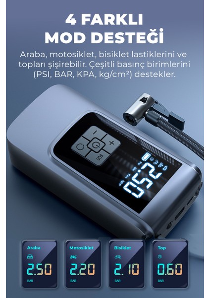 Dijital Taşınabilir Kompresör Araç Lastik Top Şişirme Pompası Hava Kompresörü