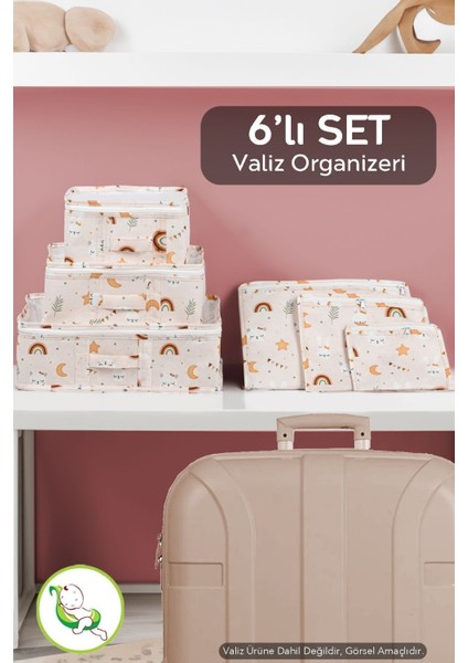 6'lı Bavul Valiz Organizer - Yeni Doğan Hastane Seti - Desenli Anne Bebek Valiz Içi Düzenleyici Hur