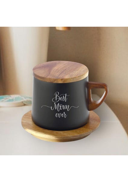 Ahşap altlıklı çelik termos bardak 250 ml kapasiteli annelere kazıma desenli termos-best mom