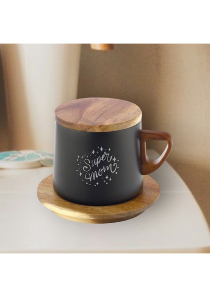 Ahşap altlıklı çelik termos bardak 250 ml kapasiteli annelere kazıma desenli termos-best mom