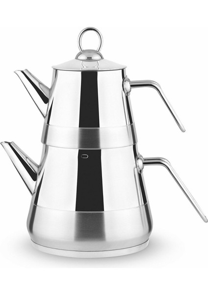 Paslanmaz Çelik Çaydanlık ve Demlik, 3,85 L, Gümüş Renk, Materyal: Paslanmaz Çelik