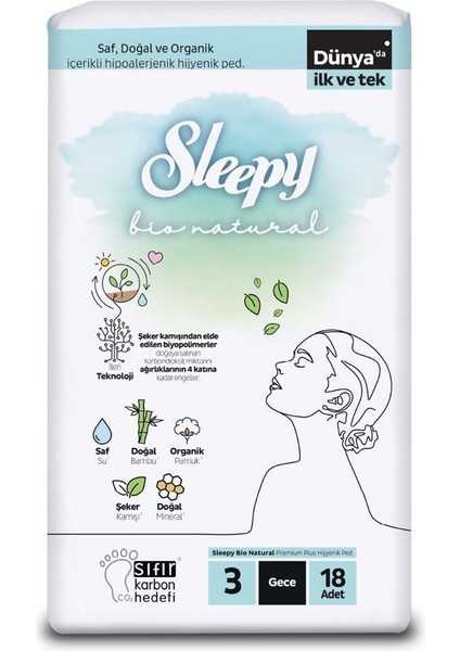 Bio Natural Premium Plus Hijyenik Ped 18'li Gece x 6 Paket
