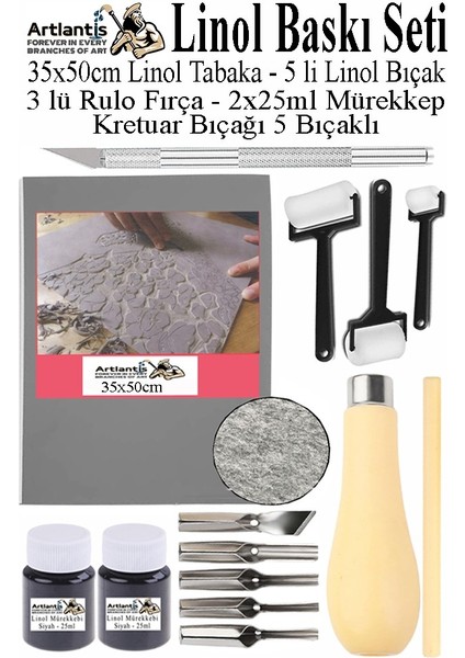 Linol Baskı Seti 1 Paket 35X50 cm Linolyum Tabaka Gri Kretuar Linol Oyma Seti 5 Bıçaklı Rulo Fırça Mürekkep Linol Baskı