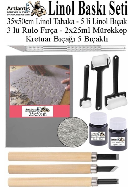 Linol Baskı Seti 1 Paket 35X50 cm Linolyum Tabaka Gri Linol Oyma Seti 3 Bıçaklı Kretuar Rulo Fırça Mürekkep Linol Baskı