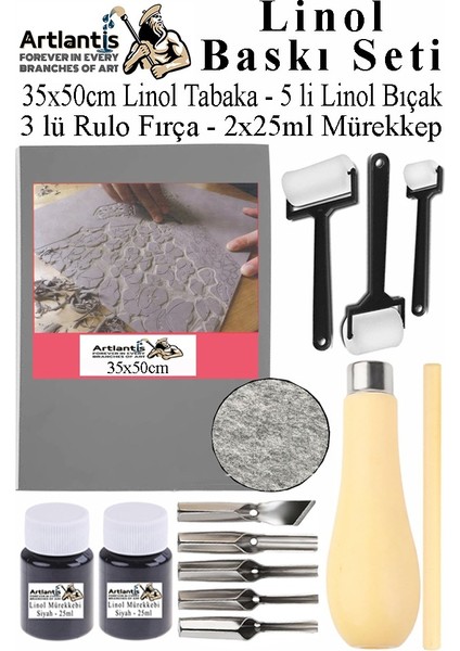 Linol Baskı Seti 1 Paket 35X50 cm Linolyum Tabaka Gri Linol Oyma Seti 5 Bıçaklı Rulo Fırça Mürekkep Linol Baskı Seti