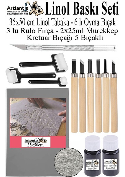 Linol Baskı Seti 1 Paket 35X50 cm Linolyum Tabaka Gri Linol Oyma Seti 6 Bıçaklı Kretuar Rulo Fırça Mürekkep Linol Baskı