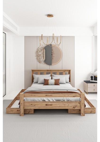 Ni̇nni̇mo Arya Çi̇ft Ki̇şi̇li̇k 160X200 Yatak Uyumlu Ceviz Çekmeceli̇ Karyola - Açy-2