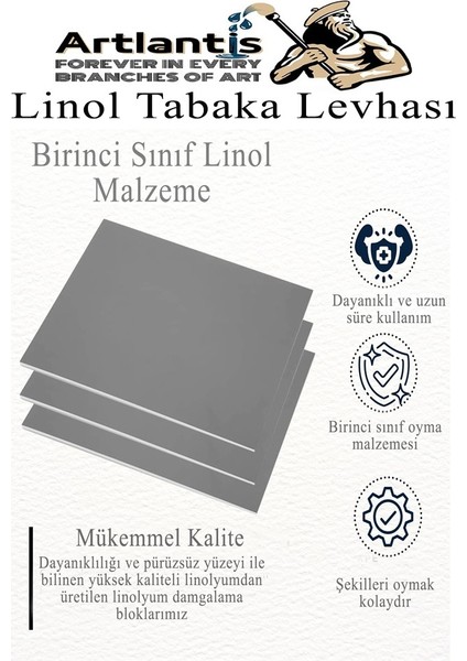 Linol Baskı Seti 1 Paket 35X50 cm Linolyum Tabaka Gri Linol Oyma Seti 3 Bıçaklı Kretuar Rulo Fırça Mürekkep Linol Baskı