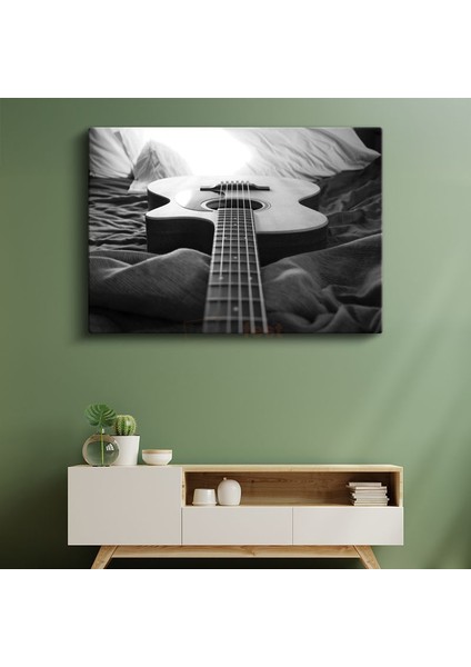 Akustik Gitar - Siyah Beyaz Müzik Kanvas Tablo