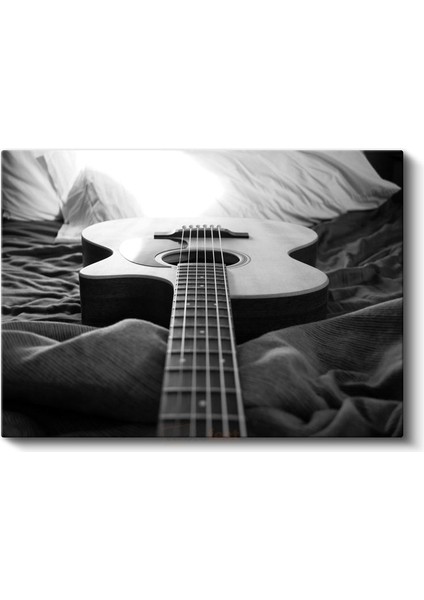 Akustik Gitar - Siyah Beyaz Müzik Kanvas Tablo fiyatları