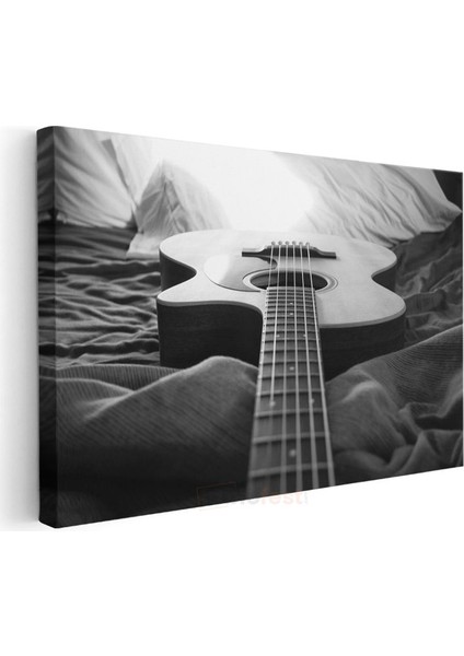 Akustik Gitar - Siyah Beyaz Müzik Kanvas Tablo modelleri
