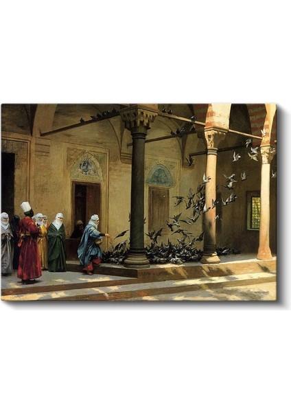 Osman Hamdi Bey - Güvercinli Avlu Kanvas Tablo
