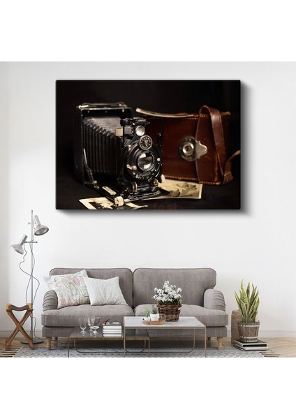 Körüklü Fotoğraf Makinesi - Deri Çantalı Klasik Model Kanvas Tablo