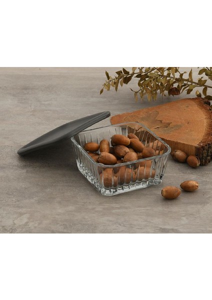 Frezya Gri Kapaklı 8'li Cam Kase (Çerezlik-Kahvaltılık)