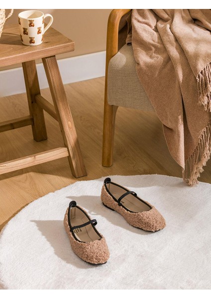 Bej Pelüş Kadın Ev Ayakkabısı