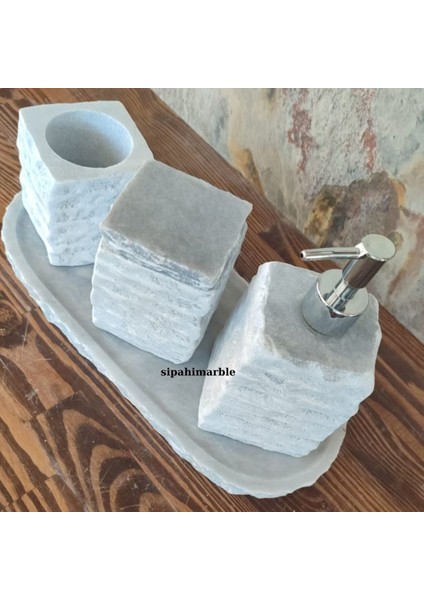 Gri Mermer 4/lü Şık Banyo Seti