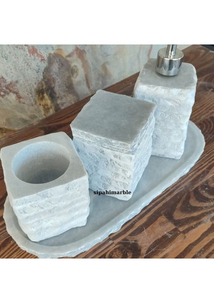 Gri Mermer 4/lü Şık Banyo Seti fiyatları