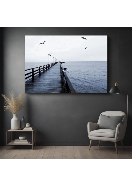 Ahşap Iskele - Martıların Eşlik Ettiği Deniz Manzarası Kanvas Tablo