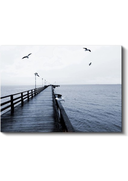 Ahşap Iskele - Martıların Eşlik Ettiği Deniz Manzarası Kanvas Tablo fiyatları