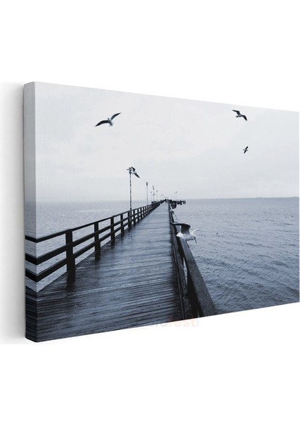 Ahşap Iskele - Martıların Eşlik Ettiği Deniz Manzarası Kanvas Tablo modelleri