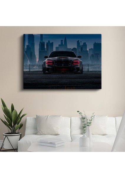 Gece Şehri ve Karanlık Dodge Charger Kanvas Tablo