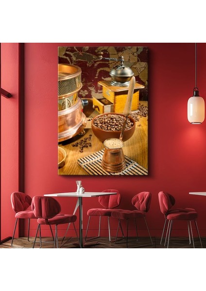 Geleneksel Kahve Ritüeli - Kahve Çekirdekleri ve Değirmen Kanvas Tablo