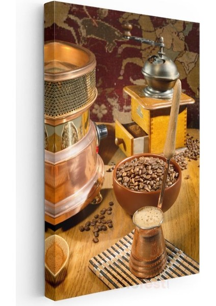 Geleneksel Kahve Ritüeli - Kahve Çekirdekleri ve Değirmen Kanvas Tablo modelleri